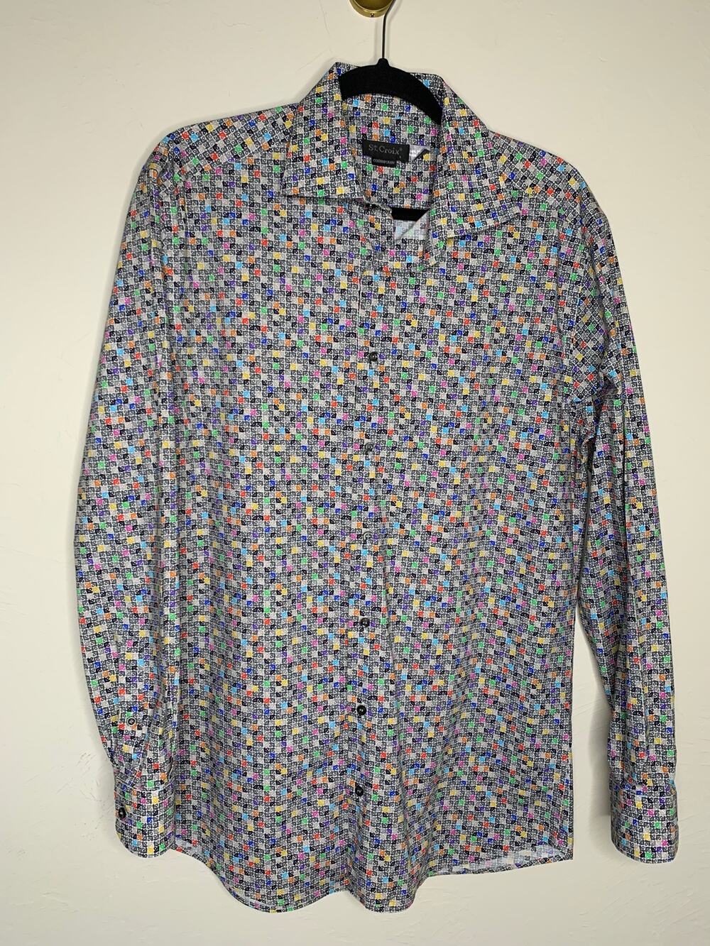 St. Croix Geometric Contemporary Button Up Shirt Multicolor Sz Lqrge